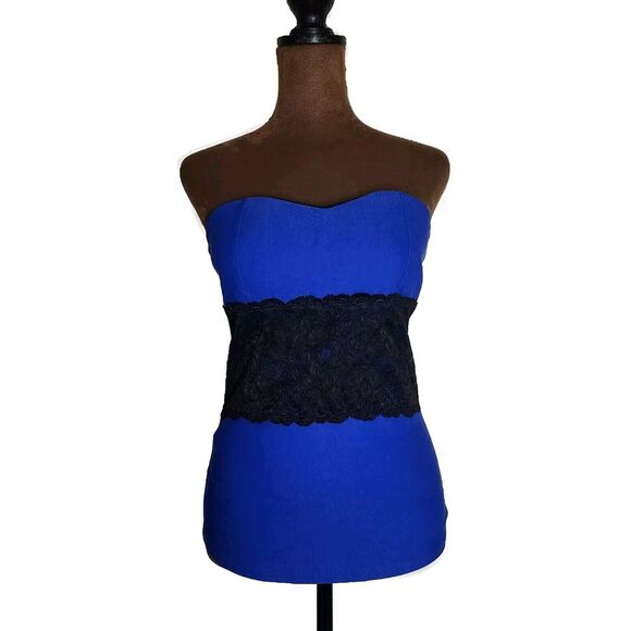 Body‎ Central Tube Top Grunge Whimsigoth Y2K Blue Black Lace Size M - Picture 1 of 6